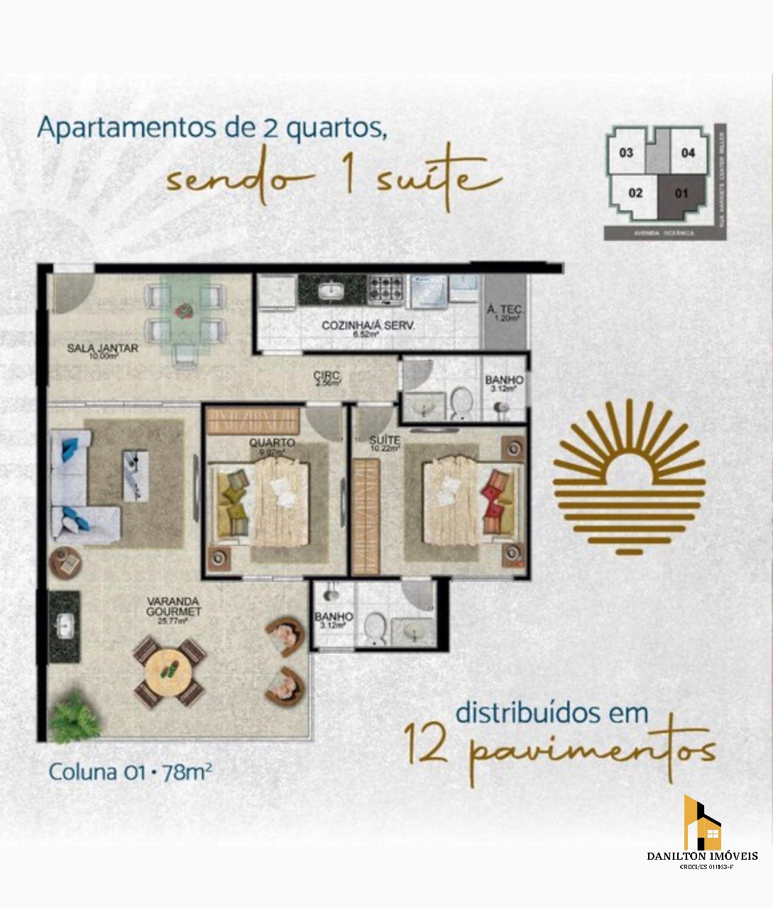 Apartamento A venda na quadra o Mar, na Praia do Morro com 2 Quartos, Área de Lazer completa em Guarapari-ES