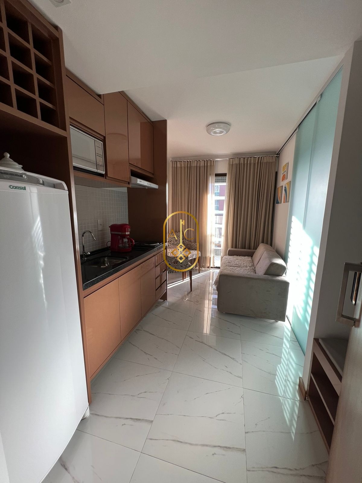 Apartamento mobiliado, 1 quarto sendo suíte, Infraestrutura completa de lazer e segurança. Barra