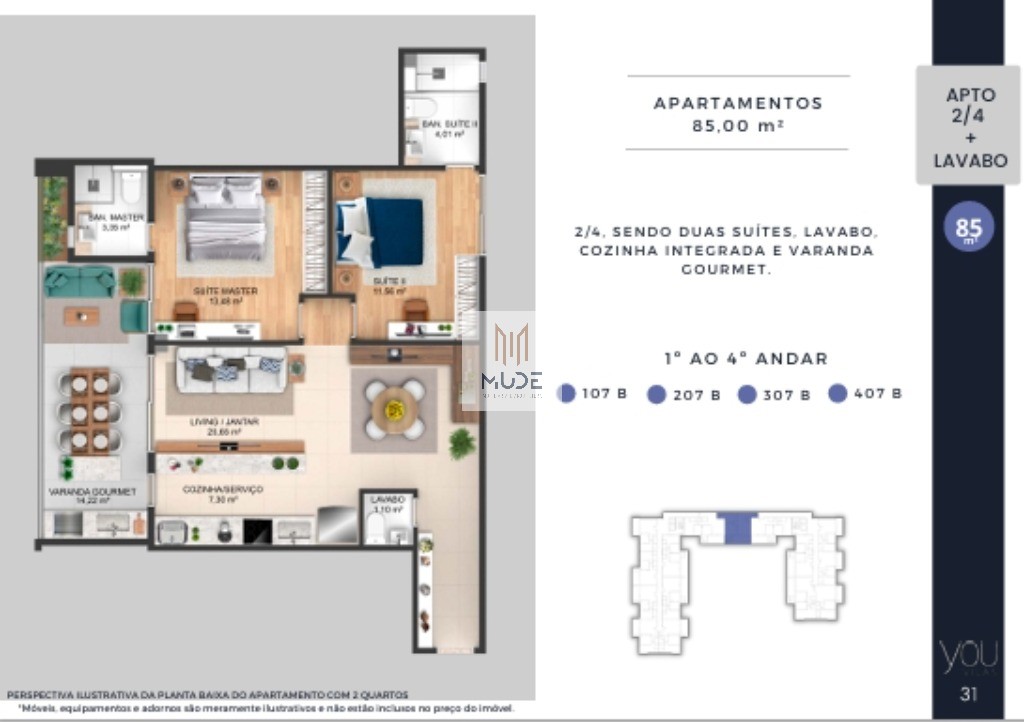 YOU VILAS Cobertura com Suíte e Terraço - 4 quartos, 3 suítes - 97,30 m² - Á venda - Vilas do Atlântico Lauro de Freitas