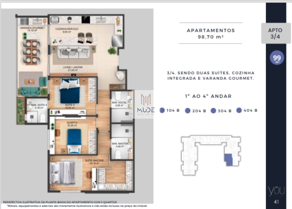 YOU VILAS Cobertura com Suíte e Terraço - 4 quartos, 3 suítes - 97,30 m² - Á venda - Vilas do Atlântico Lauro de Freitas