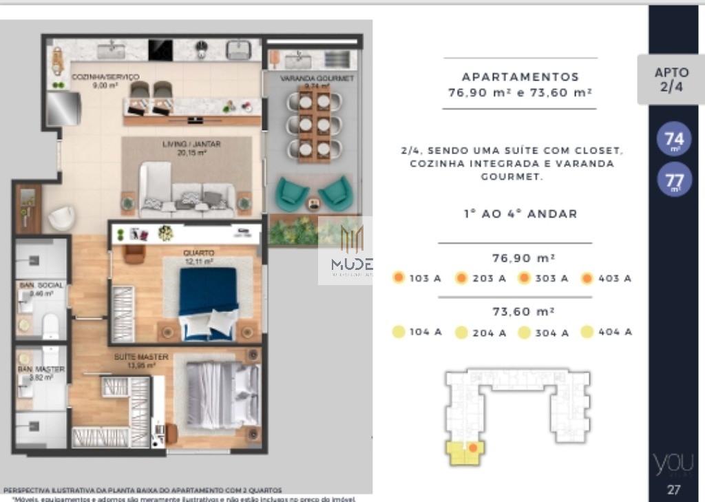 YOU VILAS Cobertura com Suíte e Terraço - 4 quartos, 3 suítes - 97,30 m² - Á venda - Vilas do Atlântico Lauro de Freitas