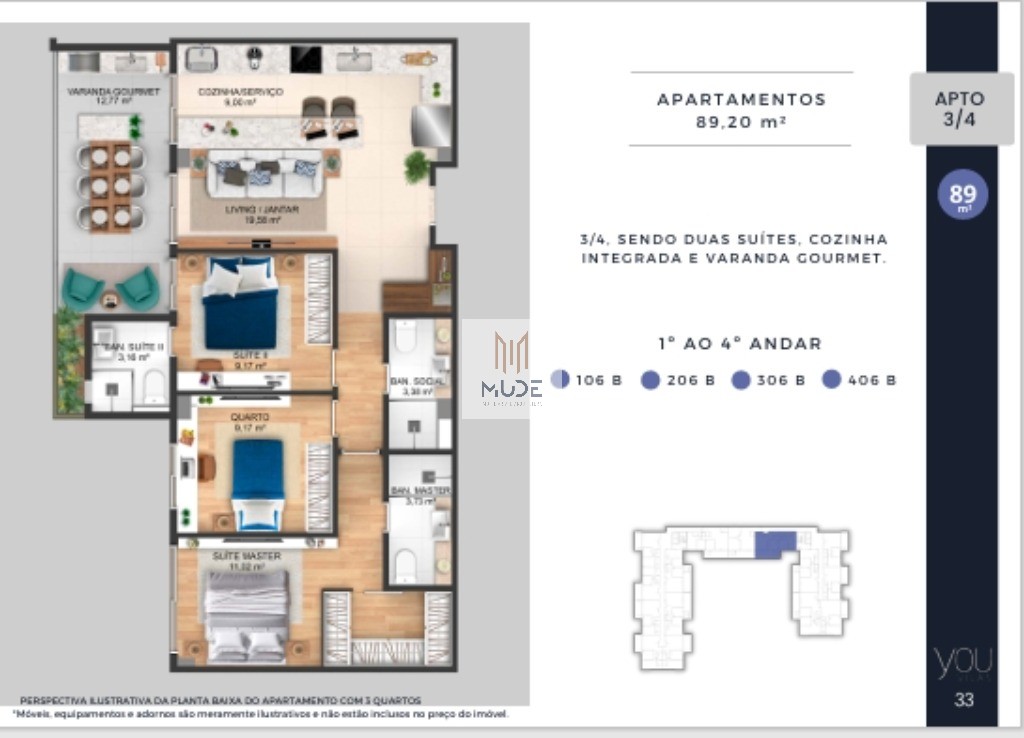YOU VILAS Cobertura com Suíte e Terraço - 4 quartos, 3 suítes - 97,30 m² - Á venda - Vilas do Atlântico Lauro de Freitas