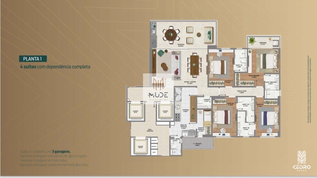 CEDRO HORTO Apartamento de 3 e 4 suítes com 154,5m² - Horto Florestal Salvador