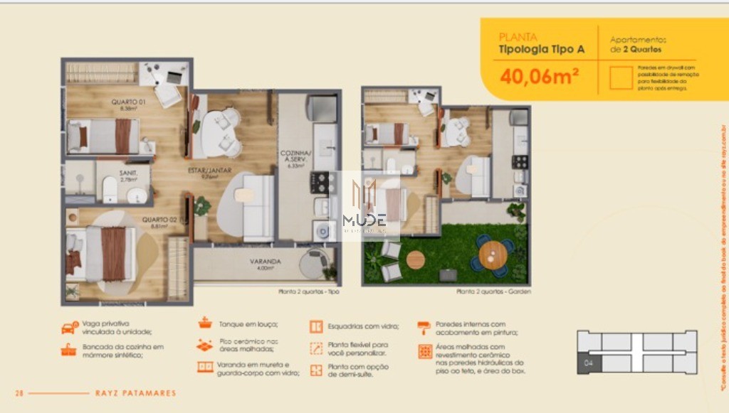 RAYZ PATAMARES Apartamentos á Venda de 2 Quartos 40,06m² e 2 Quartos com Suíte 44,26m² - Garden - Salvador/BA