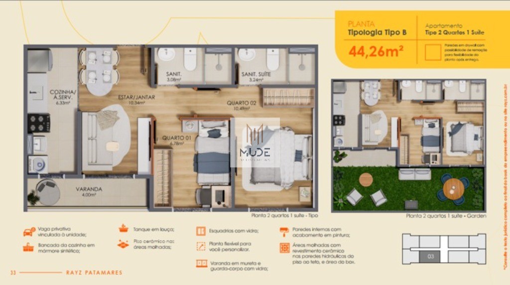 RAYZ PATAMARES Apartamentos á Venda de 2 Quartos 40,06m² e 2 Quartos com Suíte 44,26m² - Garden - Salvador/BA