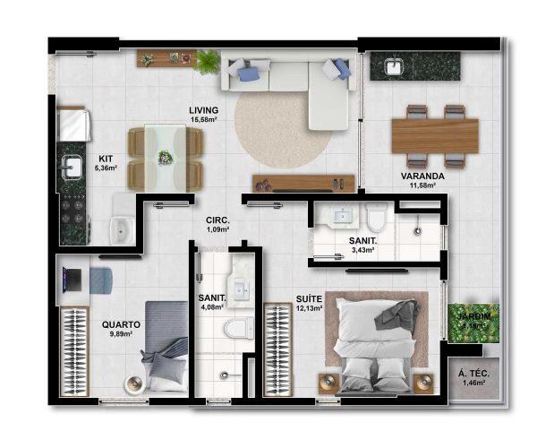 Apartamento, 1 quarto, 46 m² - Foto 23