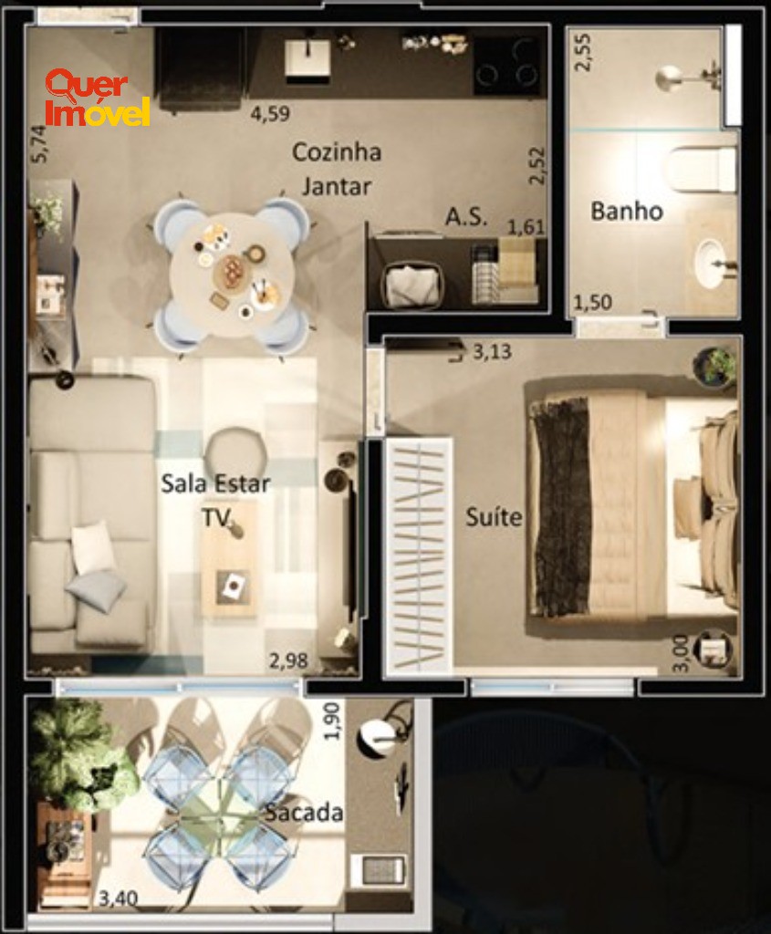 Apartamento, 1 quarto, 47 m² - Foto 3