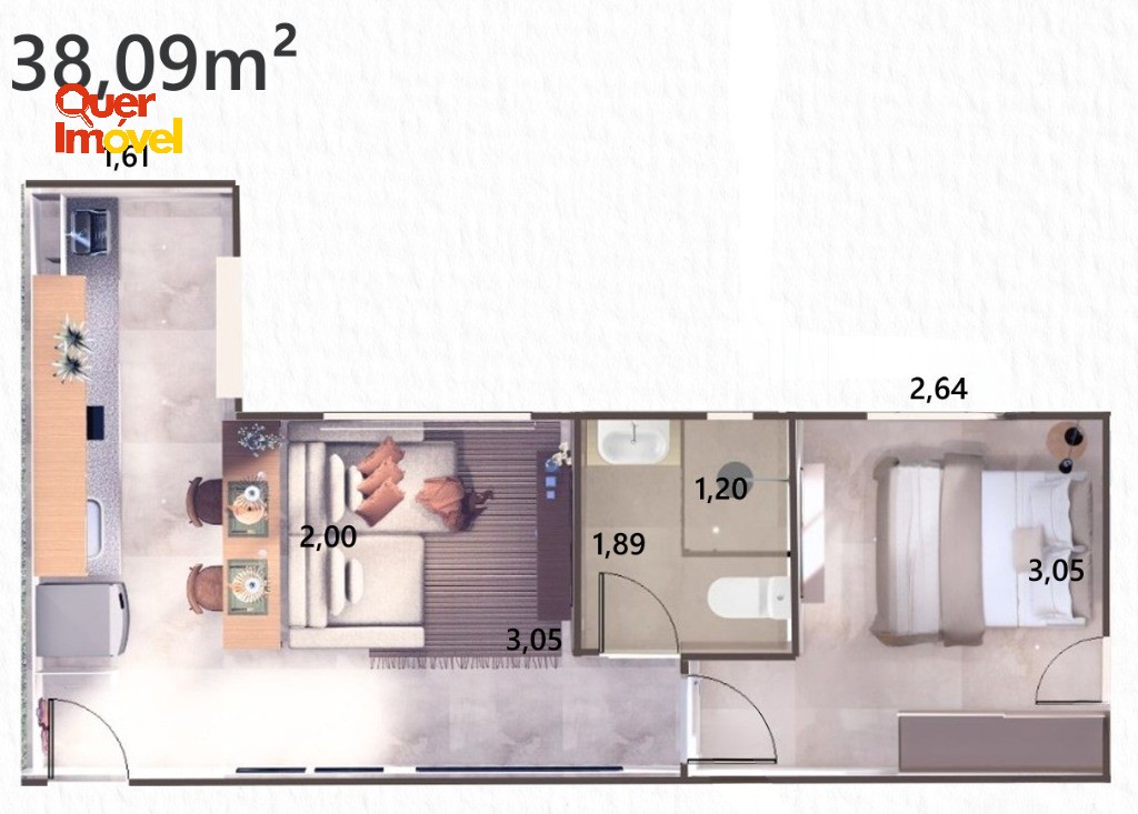 Apartamento, 1 quarto, 38 m² - Foto 3