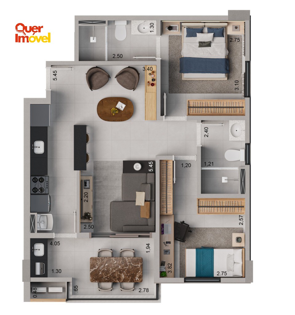 Apartamento à venda em Ribeirão Preto-SP, Ribeirânia: 2 quartos, 1 suíte, 1 sala, 2 banheiros, 1 vaga, 63,16 m². Quer Imóvel Negócios Imobiliários.