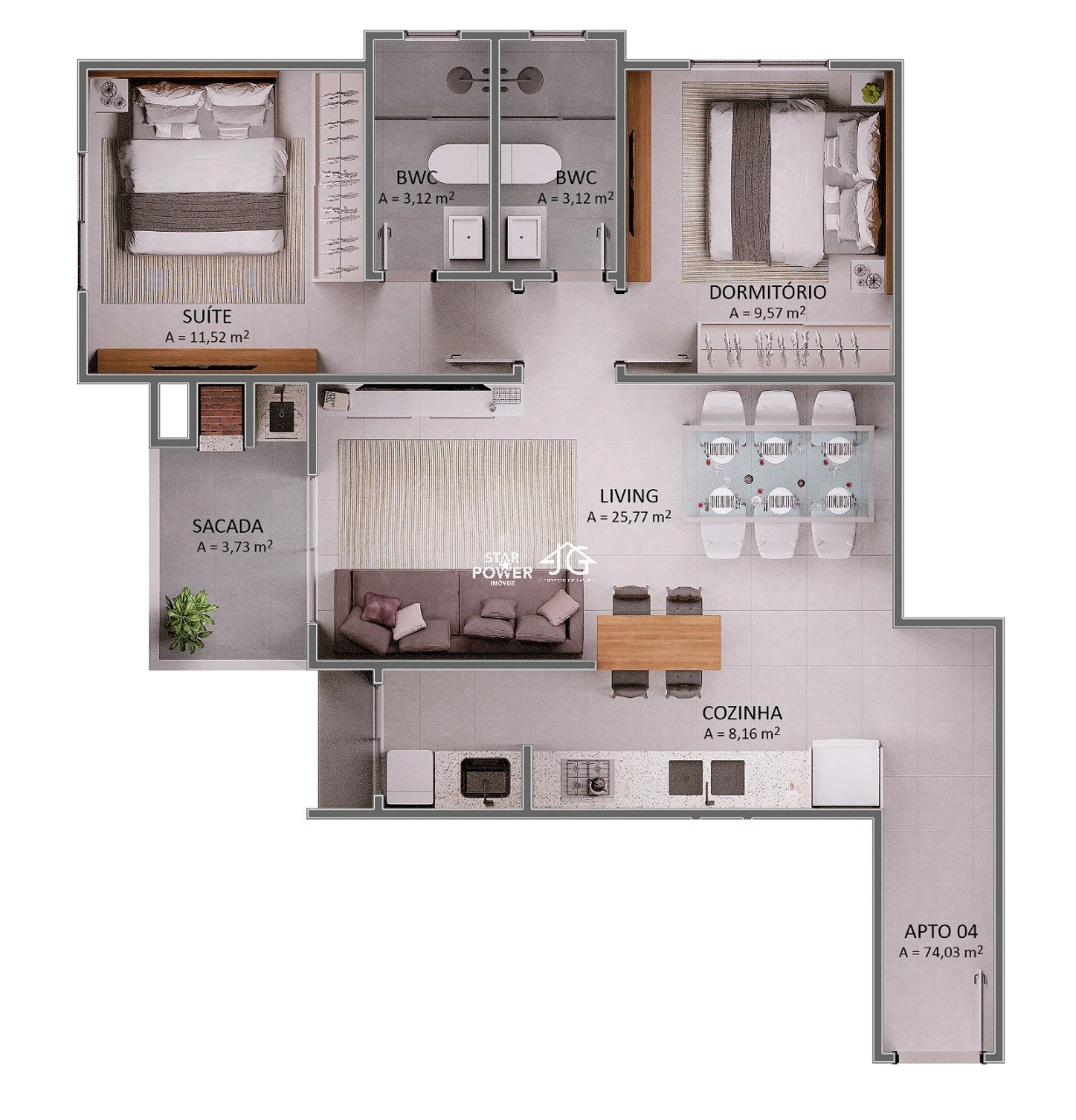 Apartamento, 2 quartos, 74 m² - Foto 3