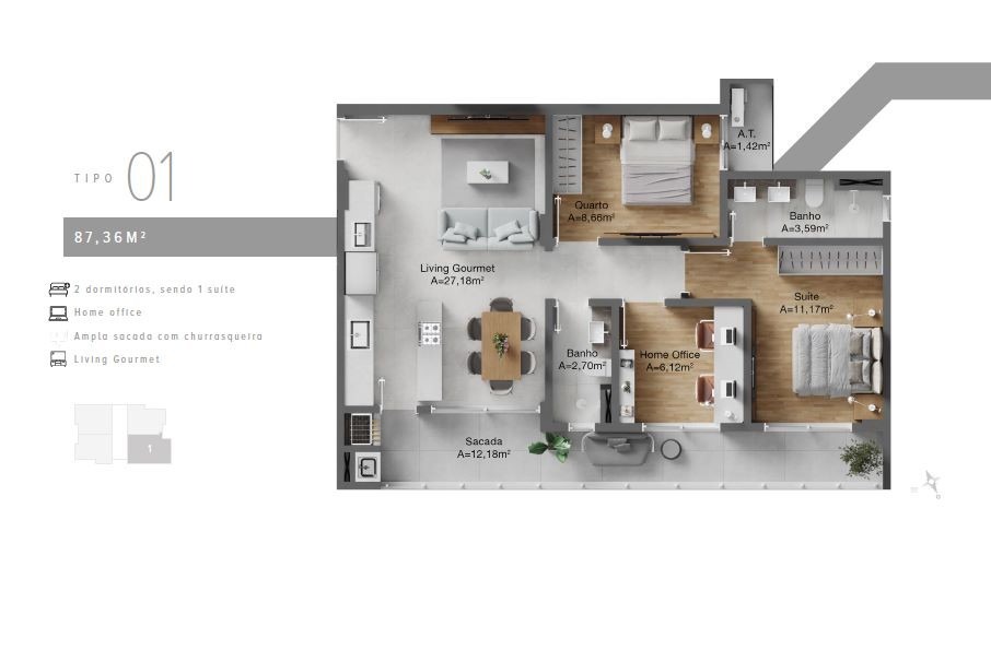 Apartamento à venda em itajaí-sc - são judas: 3 quartos, 1 s