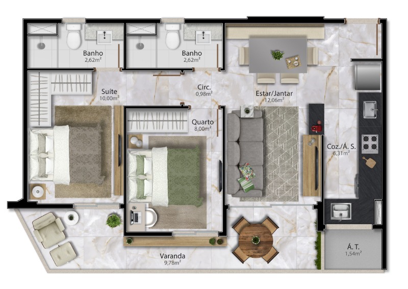 Apartamento, 2 quartos, 61 m² - Foto 3