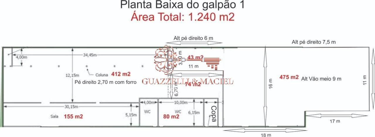 Galp�o para loca��o em Alum�nio-SP, bairro Briquituba - 1.240,00 m�, 4 banheiros!