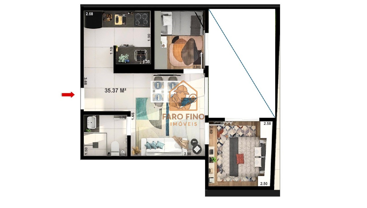 Apartamento, 2 quartos, 35 m² - Foto 3