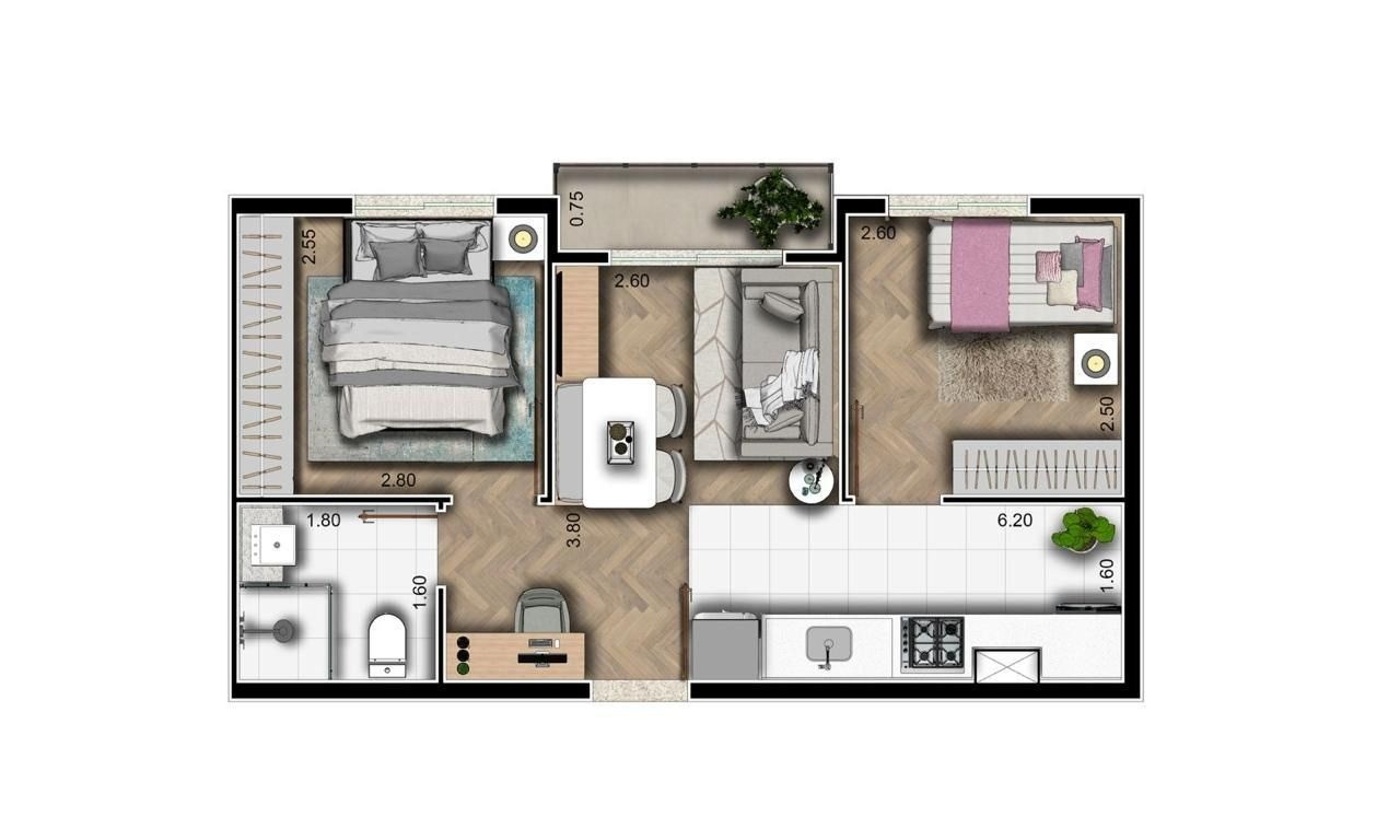 Apartamento, 2 quartos, 40 m² - Foto 1