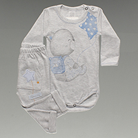 Conjunto Body Ursinho Cinza Com 2 Unidades