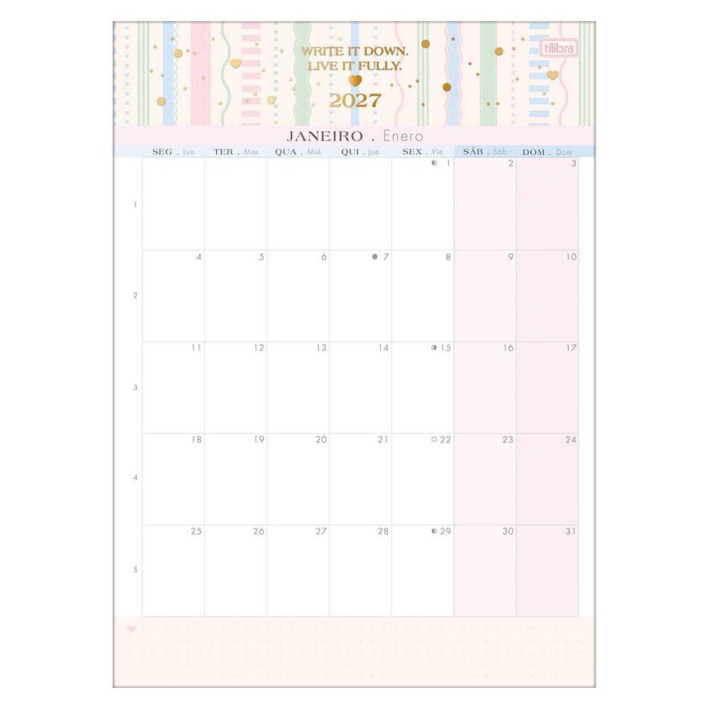 Calendário 2027 Planner 21x29cm 12 Folhas Soho Tilibra