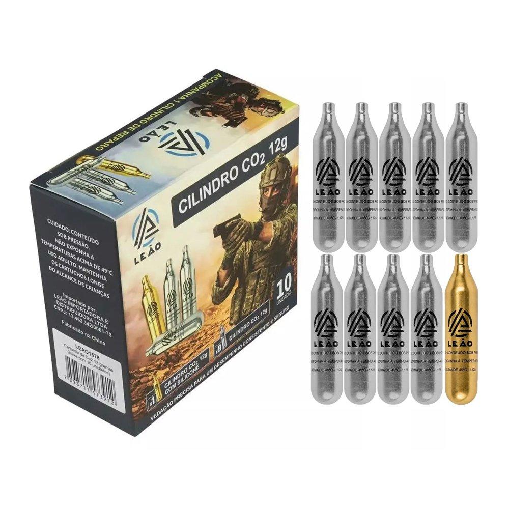 CILINDRO CO2 PREMIUM REPAIR SEM ROSCA 12GR CAIXA 10UN - LEÃO