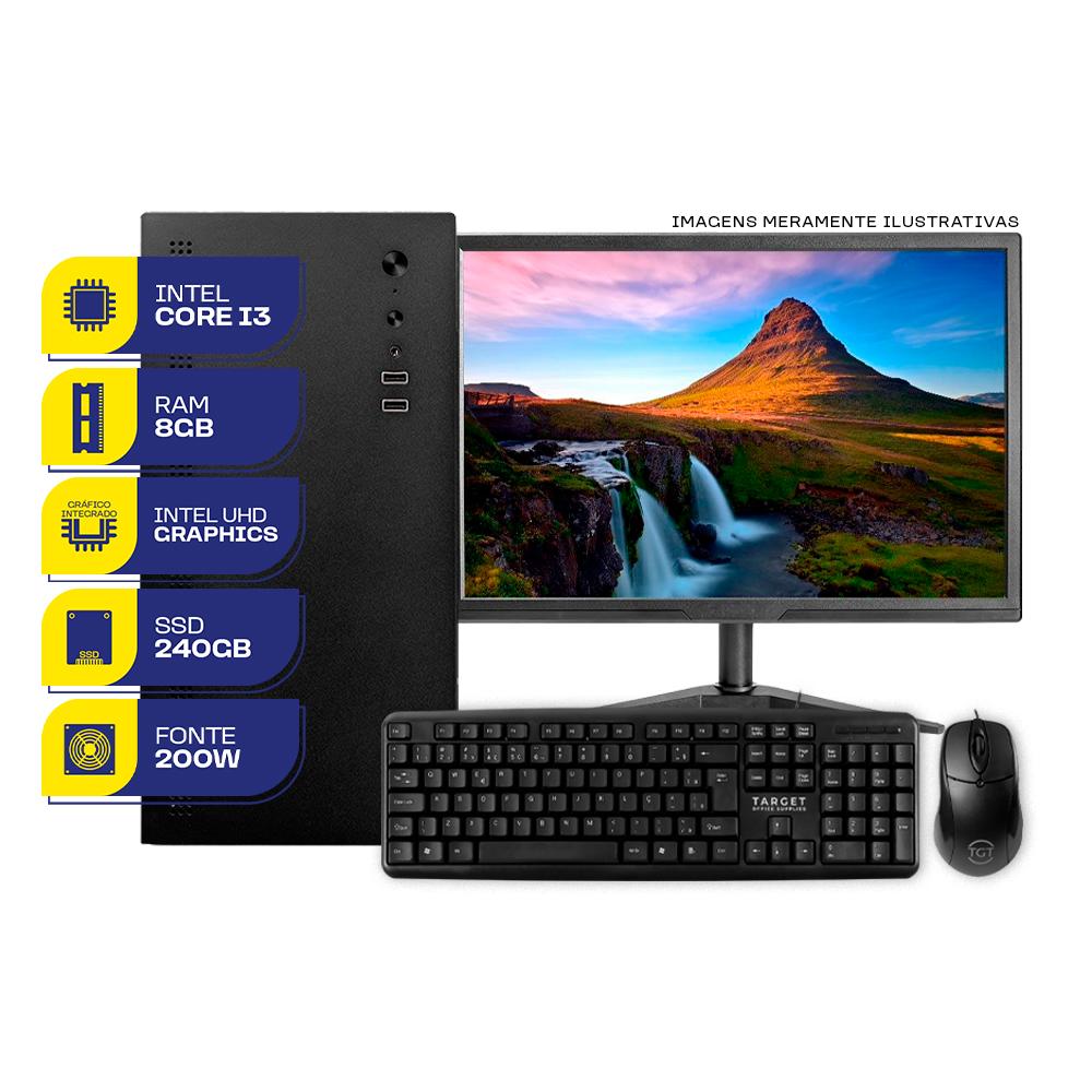 PC Home Completo MCL, Intel i3 8ª Geração, 8GB DDR4, SSD 240GB, Monitor 19, Teclado e Mouse