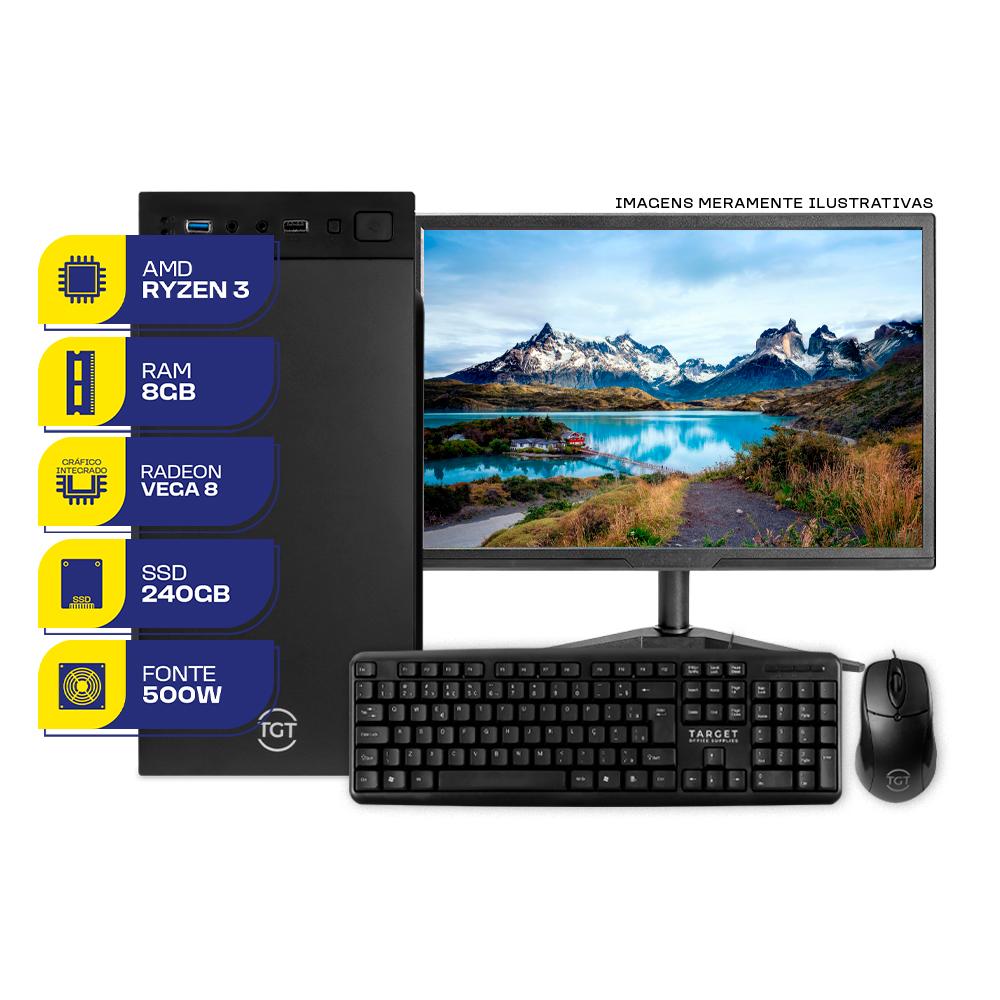 PC Home Completo MCL, AMD Ryzen 3 3200G, 8GB DDR4, SSD 240GB, 500W, Monitor, Teclado e Mouse
