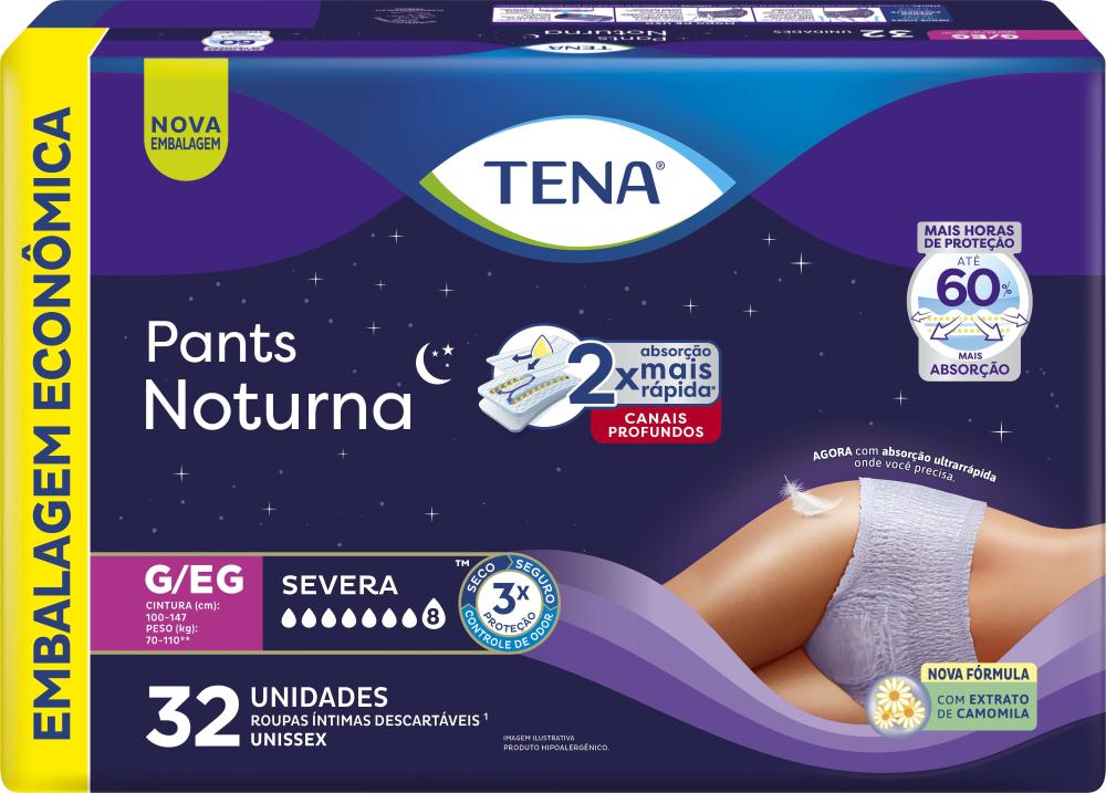 Roupa Íntima Descartável Tena Pants Noturna P/M Leve 32 Pague 28 Unidades