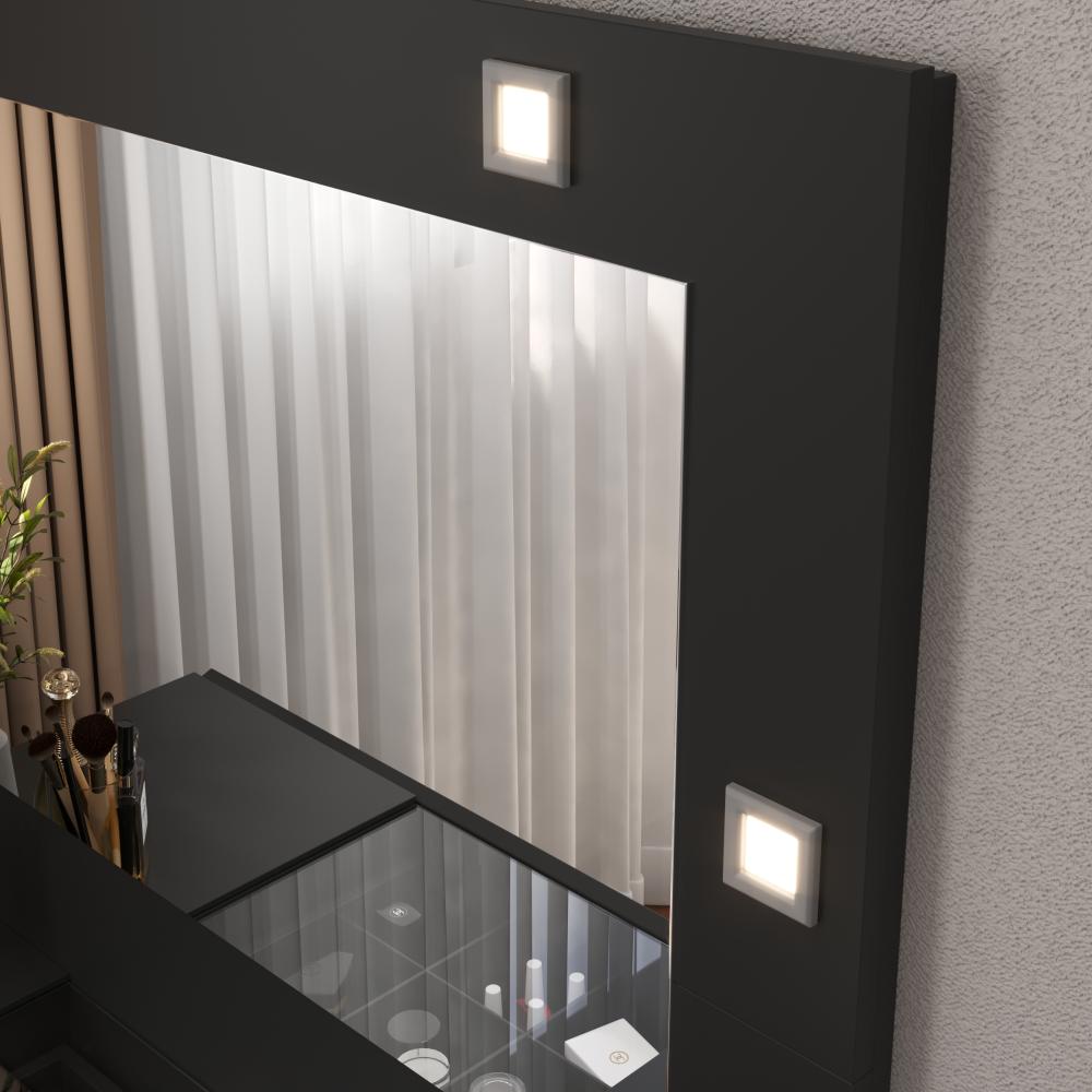 Ver imagem 4 de Penteadeira Camarim Suspensa LED 3 Gavetas 96cm Preto Acetinado Sofia