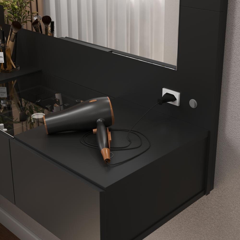 Ver imagem 6 de Penteadeira Camarim Suspensa LED 3 Gavetas 96cm Preto Acetinado Sofia