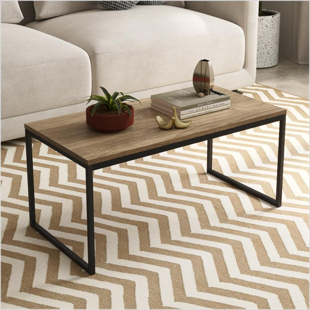 Ver imagem 2 de Mesa Centro Sala Pés Ferro Tampo Mdf Amadeirado Carmin