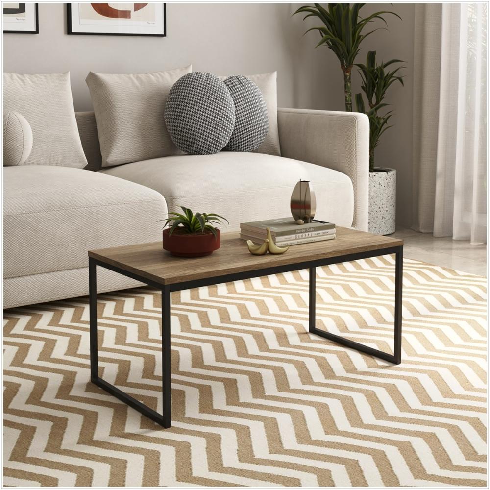 Mesa Centro Sala Pés Ferro Tampo Mdf Amadeirado Carmin