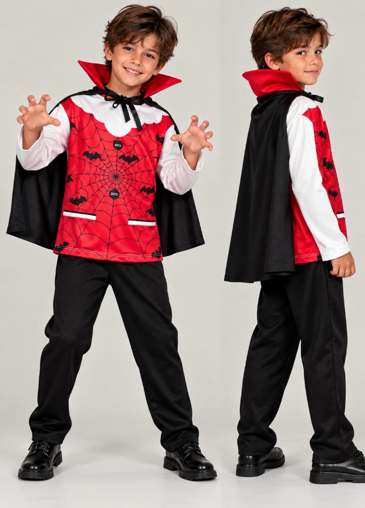 Fantasia Vampiro Infantil e Adolescente Halloween pra Menino com Capa 4 a 16 anos