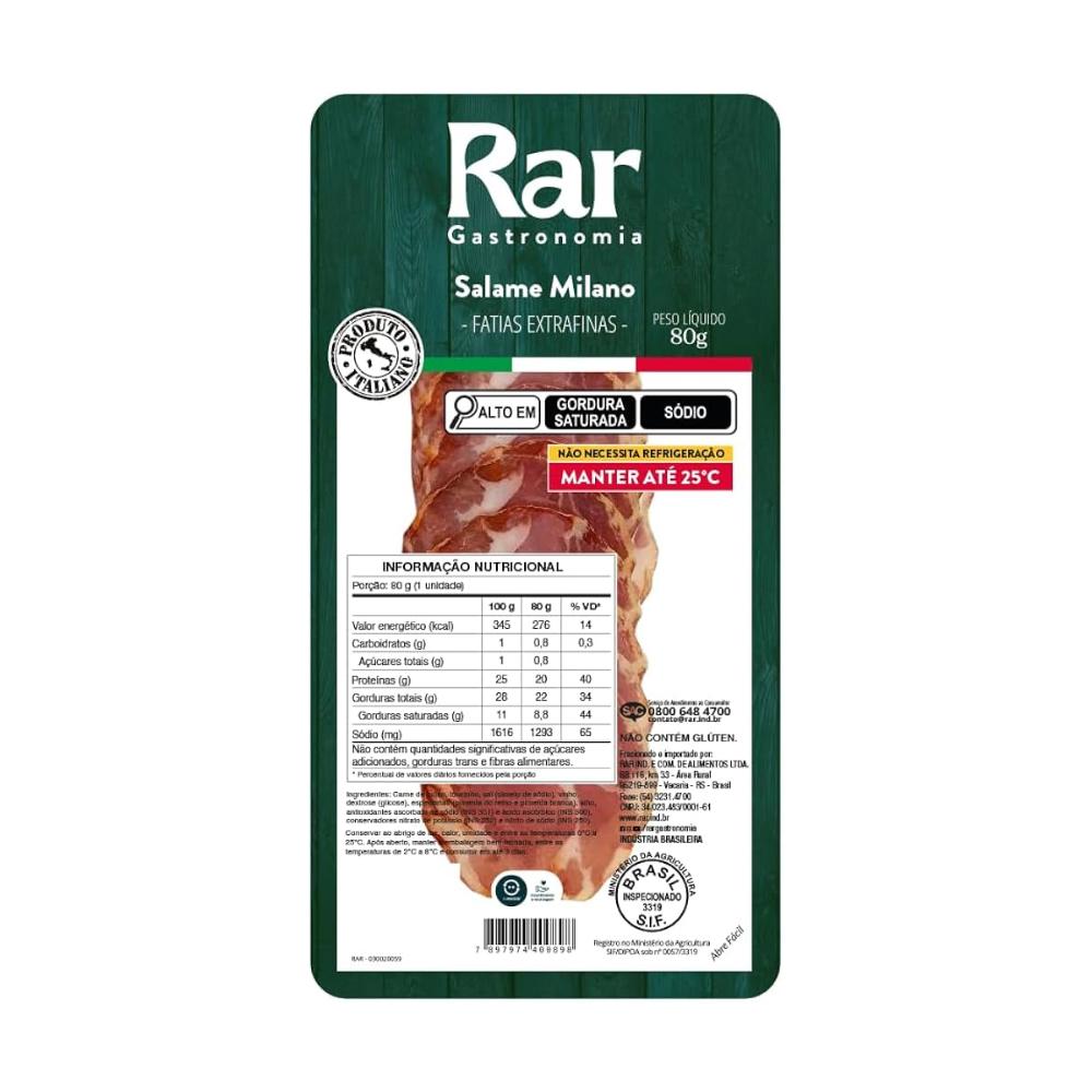 Salame Milano Fatiado Rar 80g