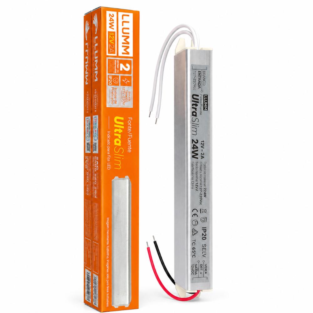Fonte Ultra Slim LLUMM 12V 24W 2A Bivolt Fita Led