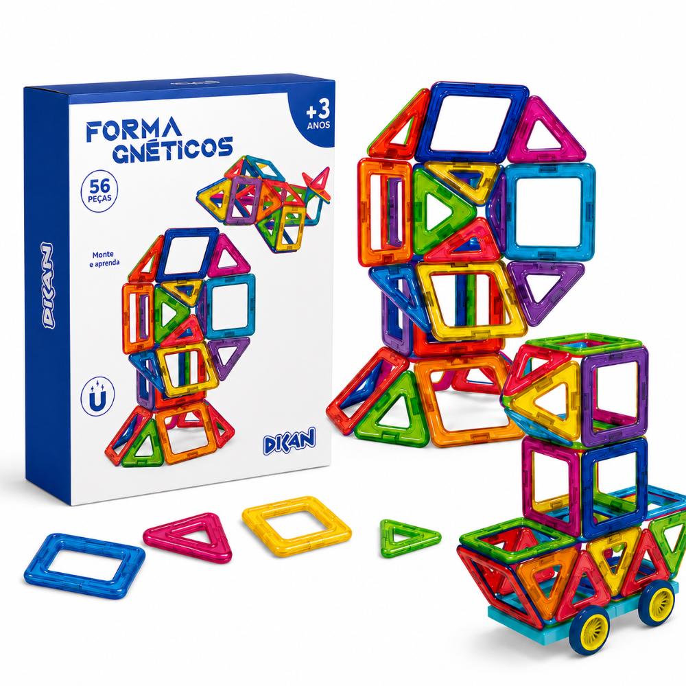 Brinquedo Educativo De Montar Magnético Formagnéticos 56pçs