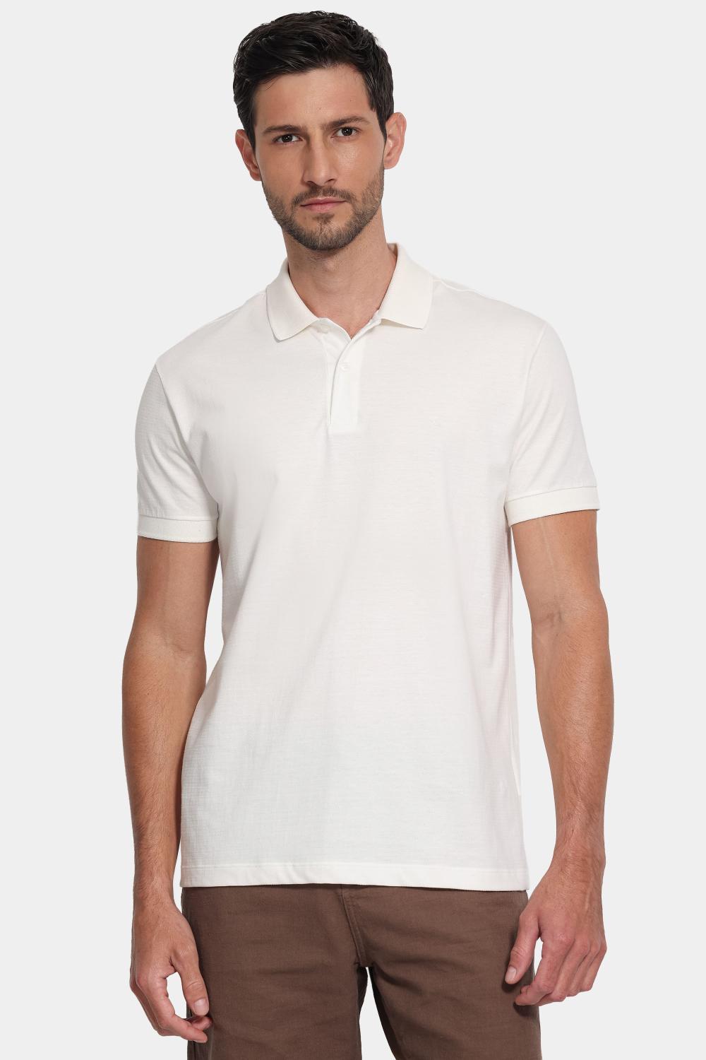 Polo Manga Curta Malha Pontilhada Off White