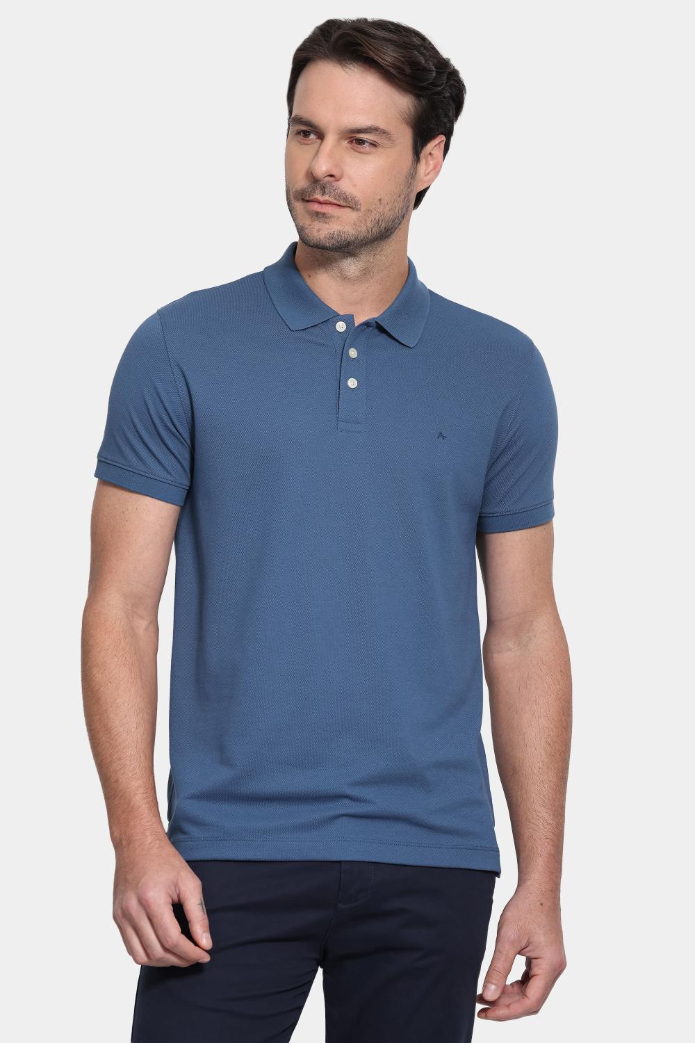 Polo Manga Curta Piquet Peruano Azul Jeans