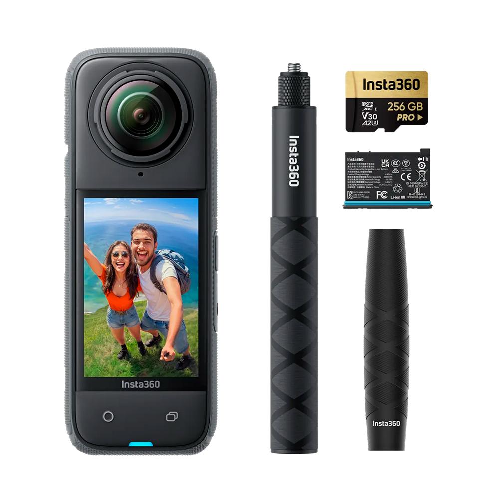 Kit Câmera de Ação Insta360 X4 8K 360 Bateria Extra Case Bastão Retrátil Proteção de Lente - CINSAAFB