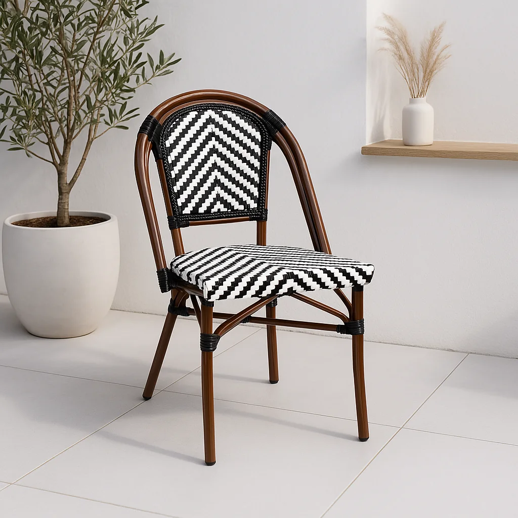 Silla Bistro Parisina Rattan - Blanca con negro
