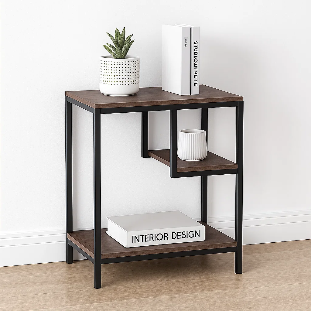 Mesa Auxiliar de 3 Niveles con Estantes Abiertos