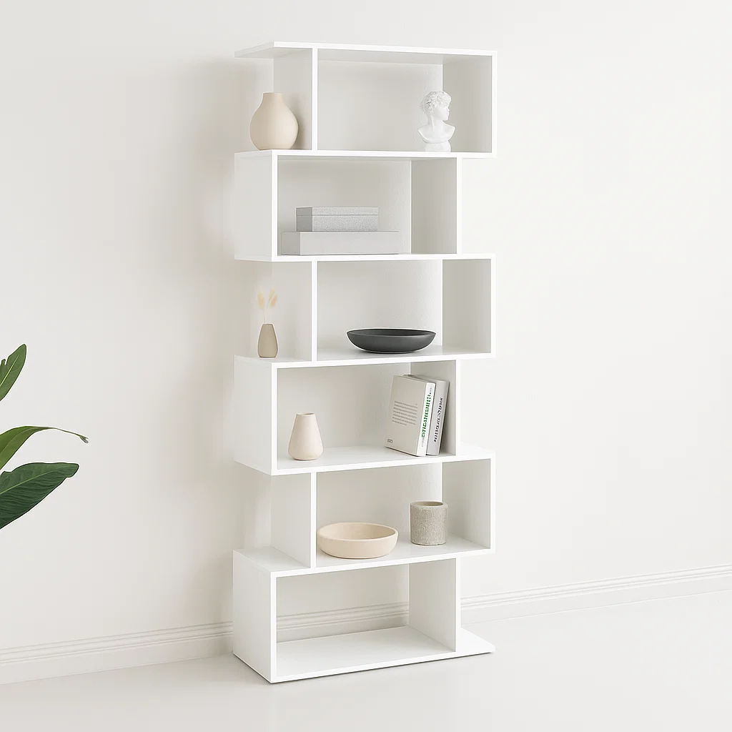 Estantería Moderna ZigZag de 6 Niveles - Blanco