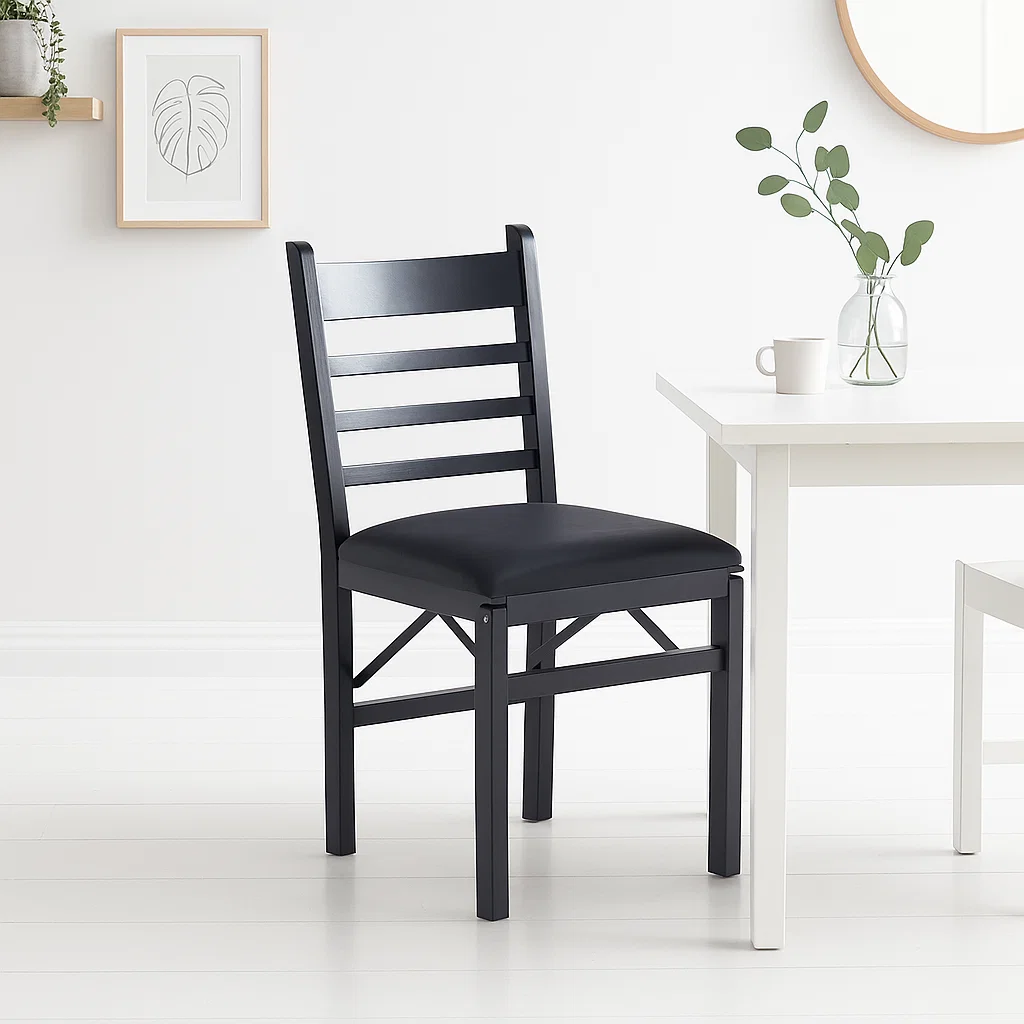 Silla Industrial Plegable con Marco Negro y Tapizado Sintético