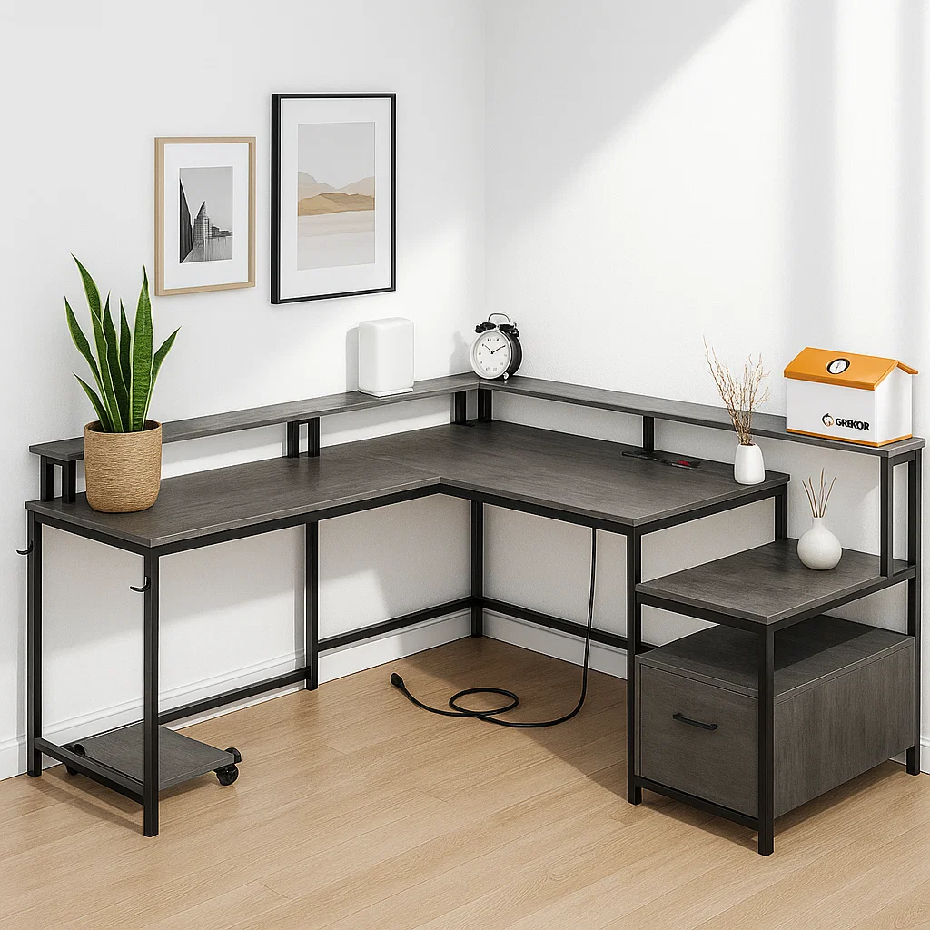 Escritorio Nova X en L modular - Gris Negro