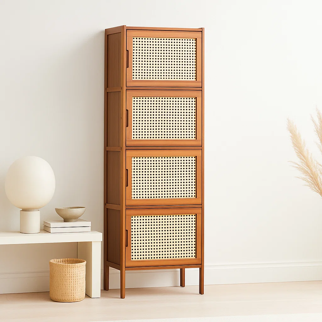 Vitrina EcoLuxe de Bambú y Ratán Sintético 4 Niveles