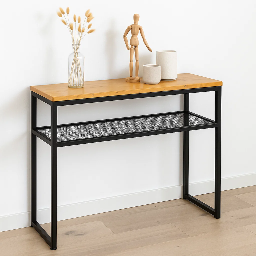 Arrimo Estilo Industrial con Repisa Metálica y Cubierta de Madera