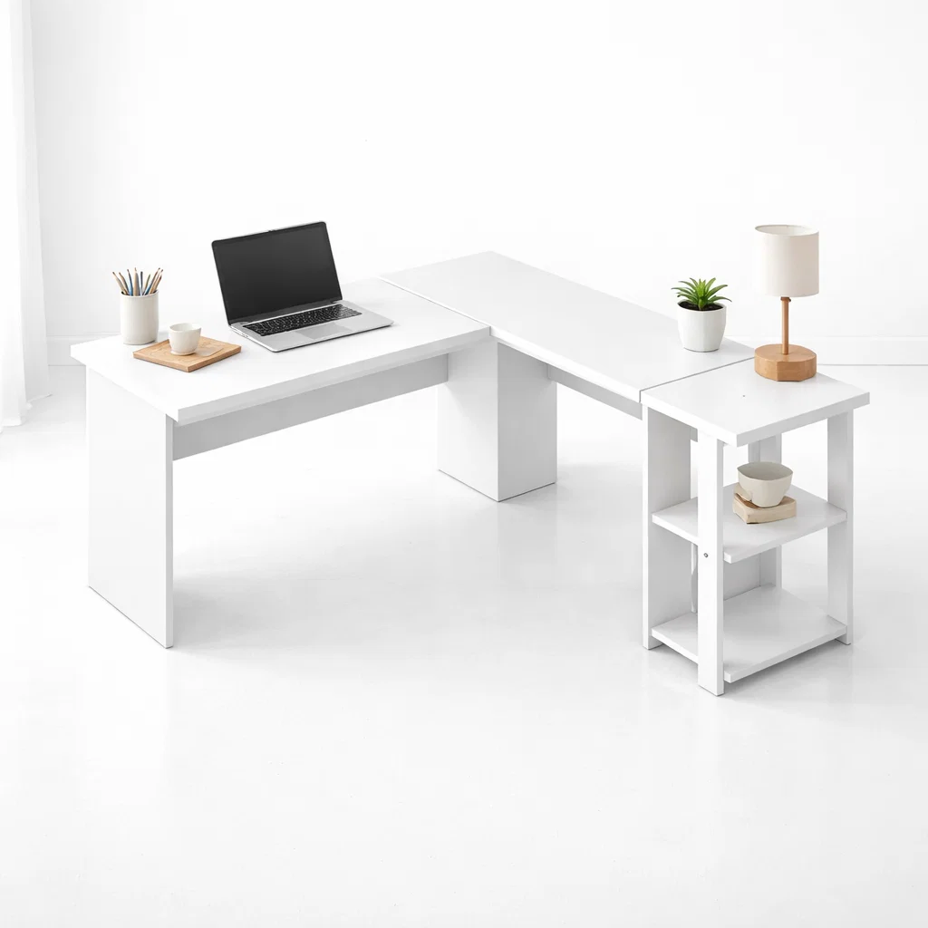 Escritorio Luma Corner en L Blanca con Repisas