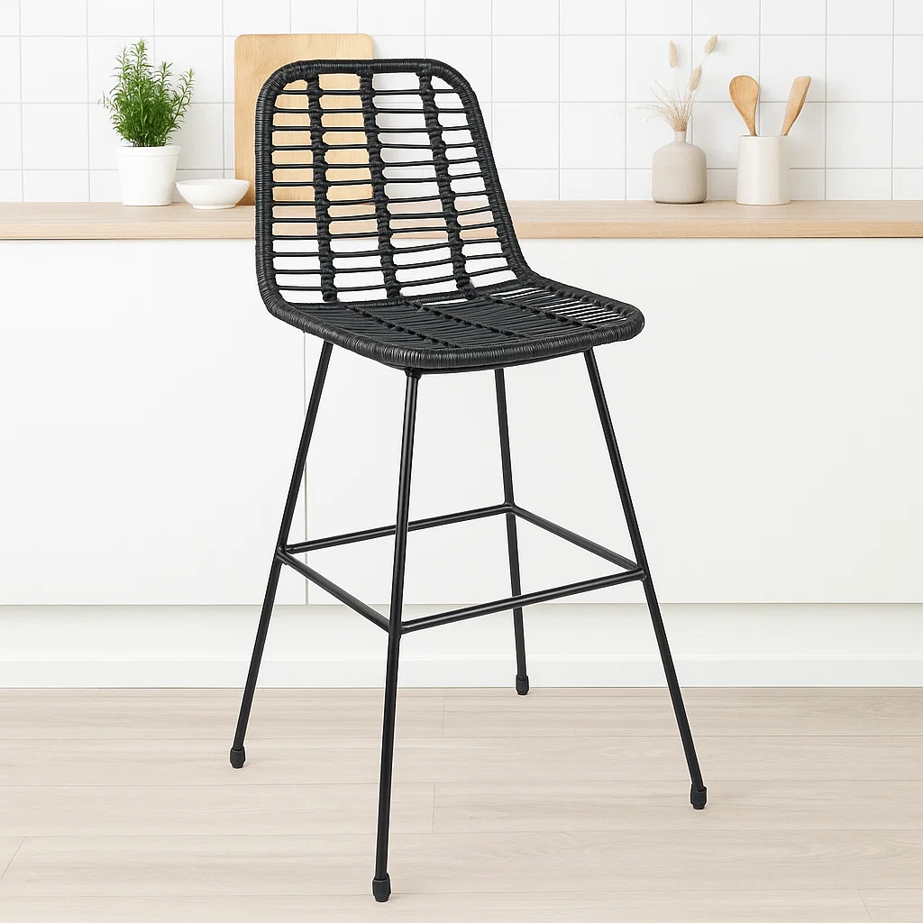 Taburete Alto de Terraza Rattan Grecia Color Negro