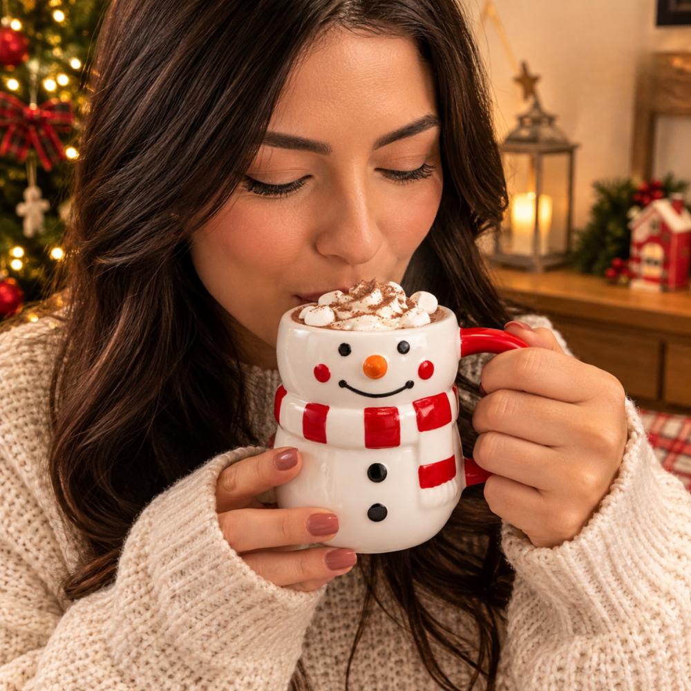 Caneca em Cerâmica Natalina Snowman Boneco de Neve 330ml