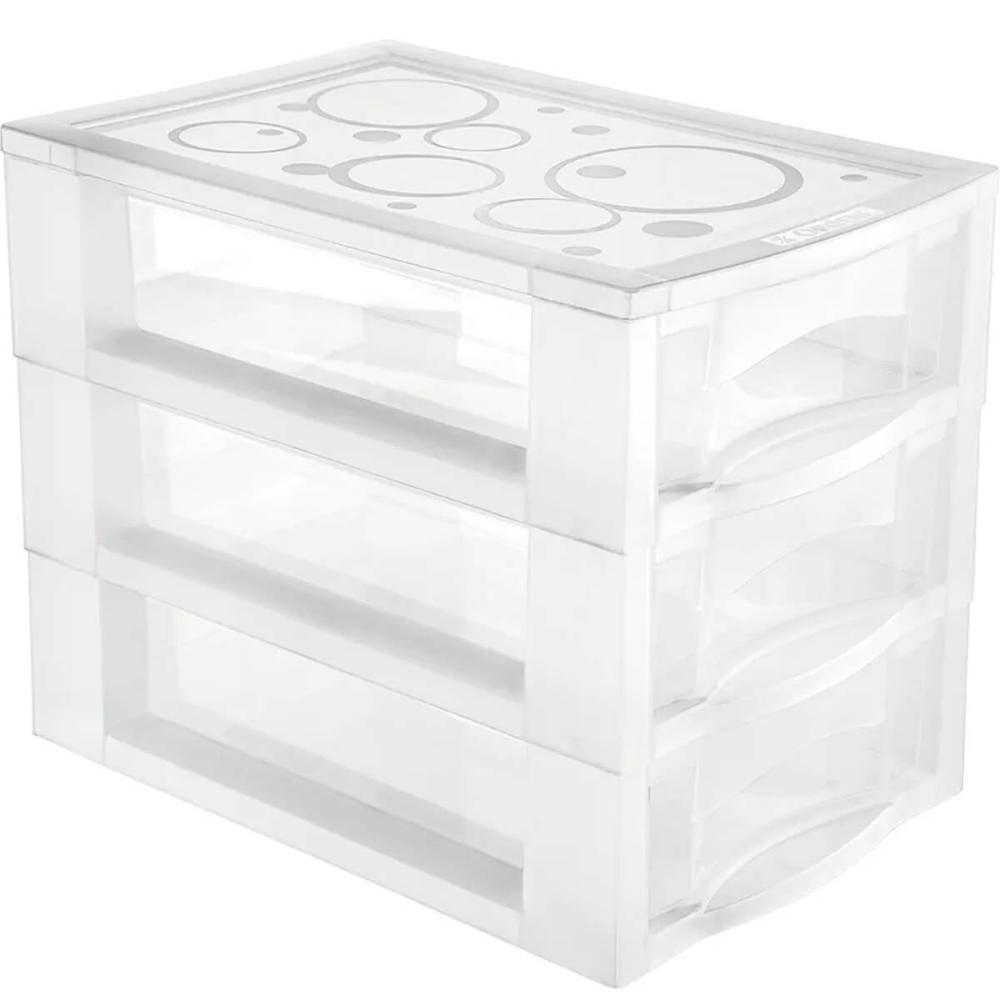Gaveteiro de Mesa Plástico Médio com 3 Gavetas Cristal Log Ordene