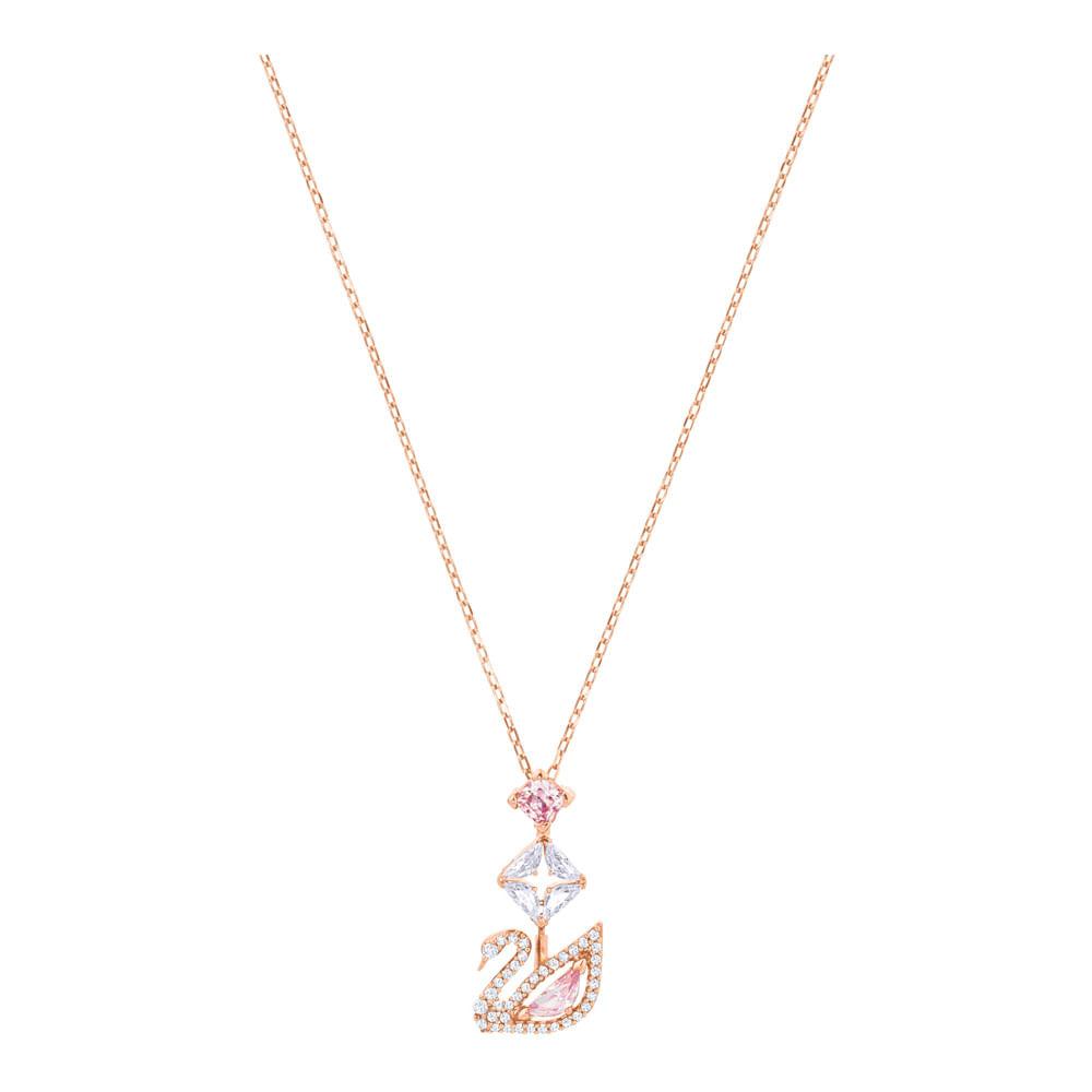 Colar com Pingente Swarovski Swan, Cisne, Rosa dourado