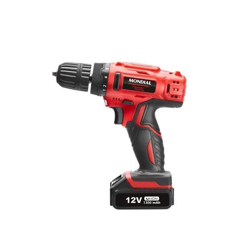 Furadeira e Parafusadeira Mondial a Bateria 12V com Maleta Power Tools FPF-06M - Bivolt