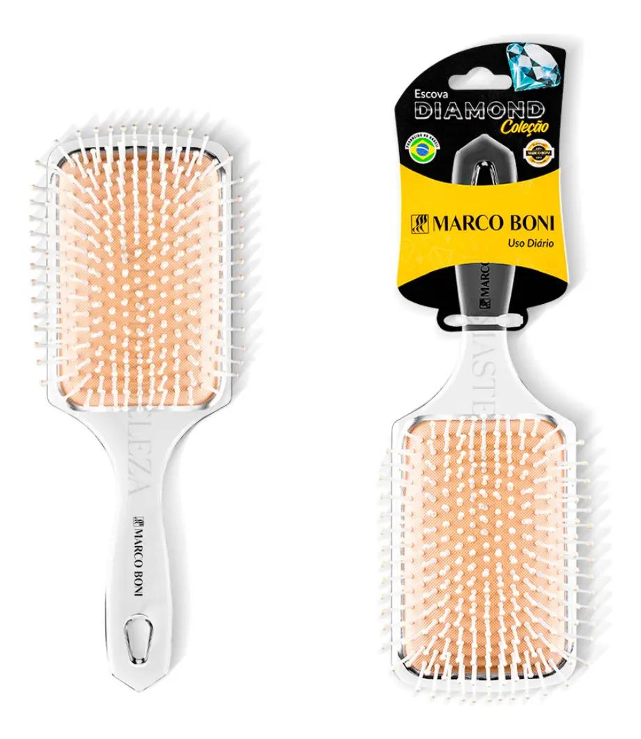 Escova de Cabelo Raquete Grande Diamond Cerdas de Nylon Marco Boni Profissional Uso Diário (7675)